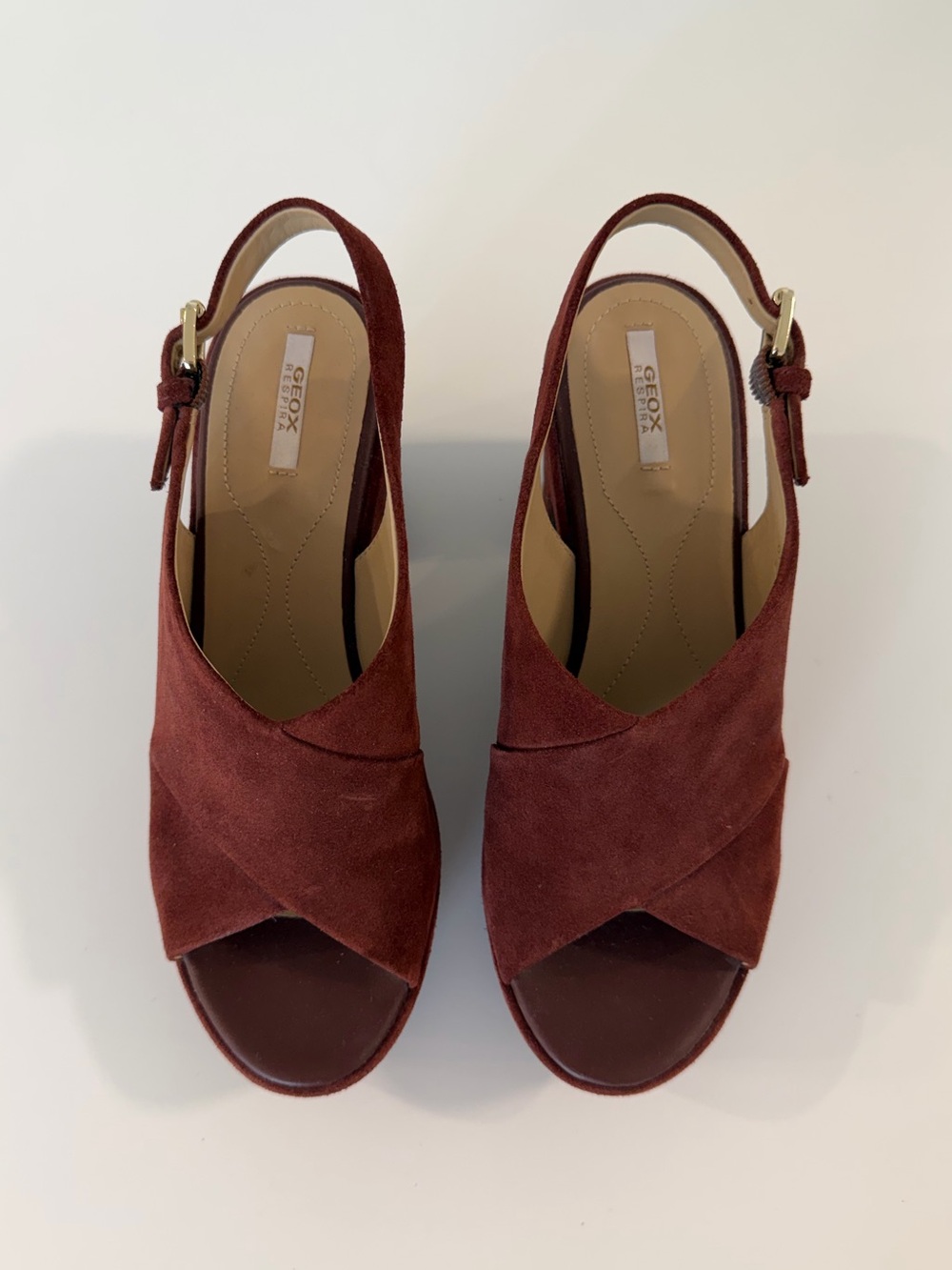 Geox Women's Suede Platform Slingback Heels in Burgundy Wine Red - Picture 2 of 12